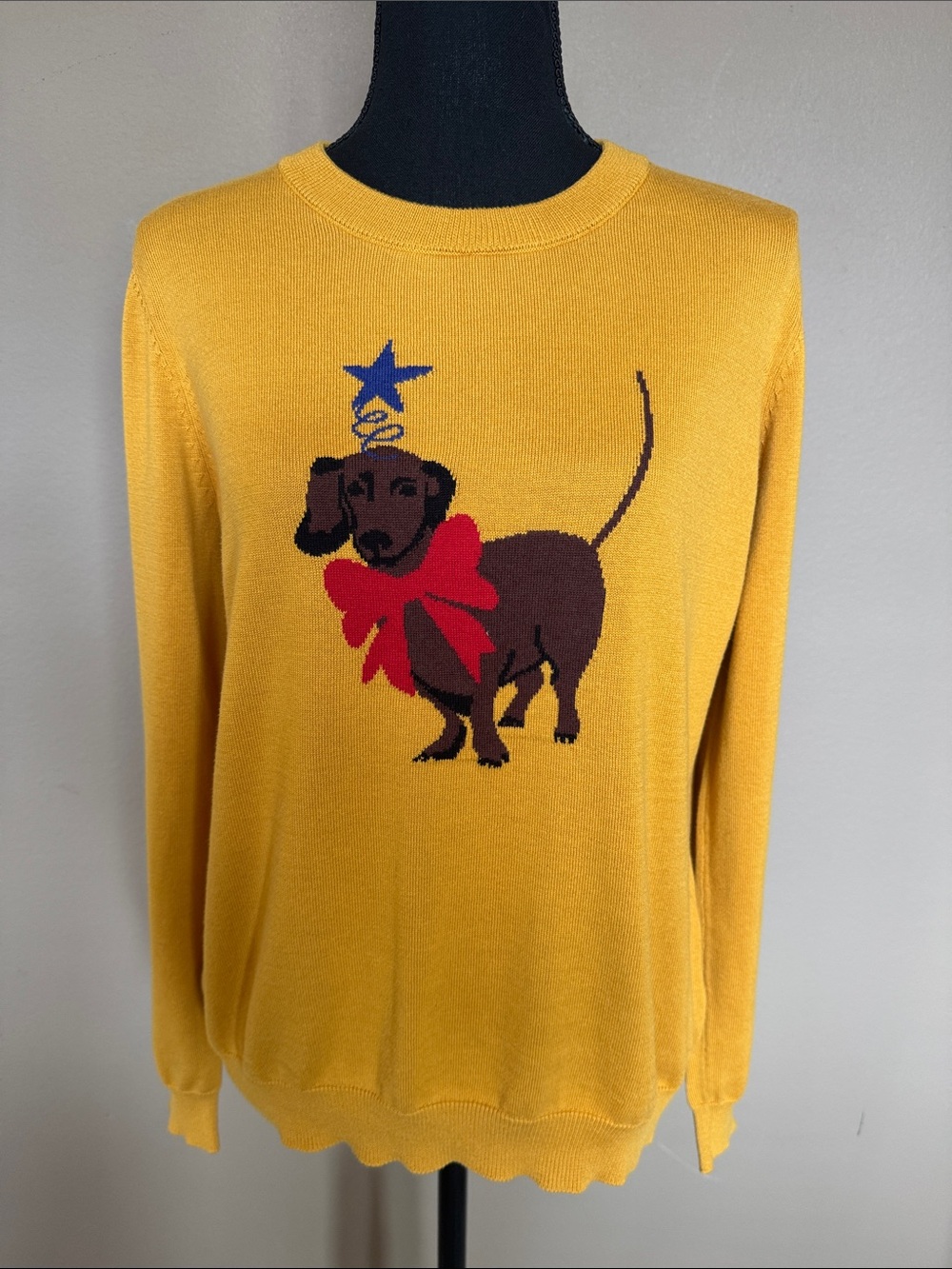 ModCloth Women's Mustard Daschund Crewneck Sweater